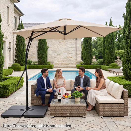 9 FT Cantilever Umbrella with Cross Base Included with Smooth Handle amd Heavy Duty Frame-Brown LuxuryLifeWay Online Store
