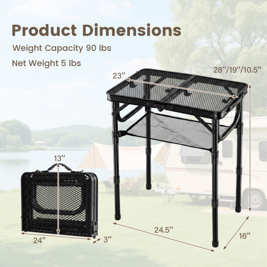 3-Height Folding Picnic Table with Large Storage Net and Handle-Black LuxuryLifeWay Online Store
