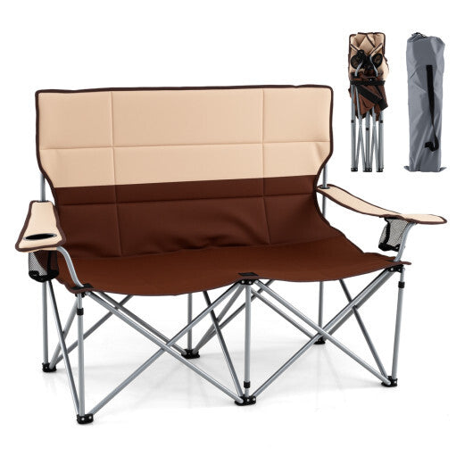 Double Camping Chair with Carry Bag Cup Holders-Blue LuxuryLifeWay Online Store