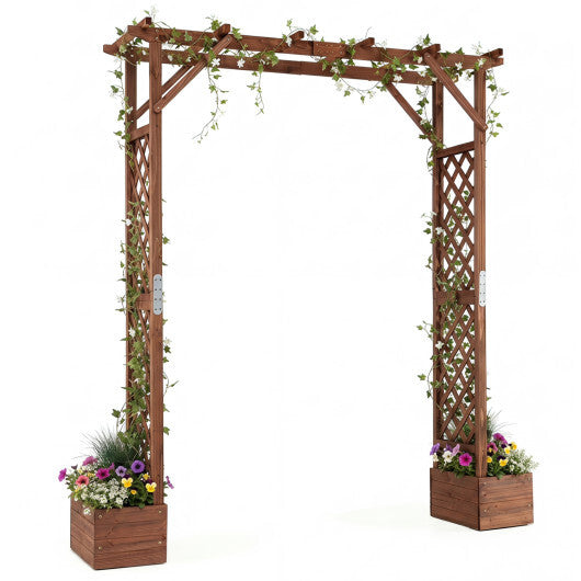 87in Tall Wooden Garden Arbor with Planter Boxes and Hanging Roof for Climbing Plants-Orange LuxuryLifeWay Online Store