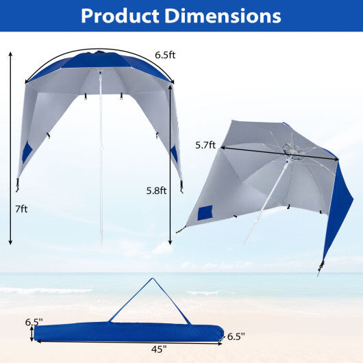 2-in-1 Beach Shelter Umbrella UPF 50+ with Side Panels for Camping Picnic-Turquoise LuxuryLifeWay Online Store