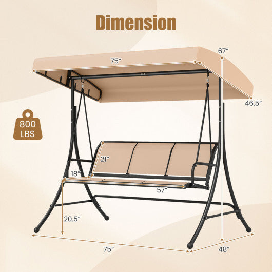 3-Seat Patio Swing Chair with Adjustable Canopy -Black LuxuryLifeWay Online Store