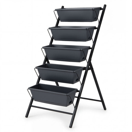 5-Tier Vertical Raised Garden Bed with Drainage System and Removable Trays for Vegetables-Black LuxuryLifeWay Online Store