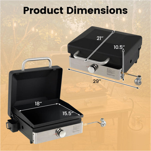 1-Burner Portable Gas Griddle with Lid Non-Stick Ceramic Griddle Plate-Black LuxuryLifeWay Online Store