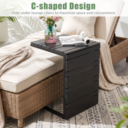 Set of 2 Space-Saving C-Shaped Side Table with Wood-Plastic Top-Black LuxuryLifeWay Online Store
