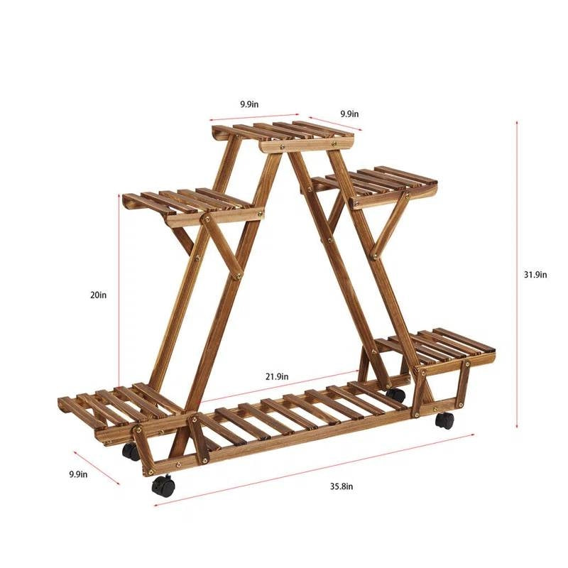 Indoor Outdoor Solid Wood Triangular Multi-Tier Plant Stand with Locking Wheels LuxuryLifeWay Online Store