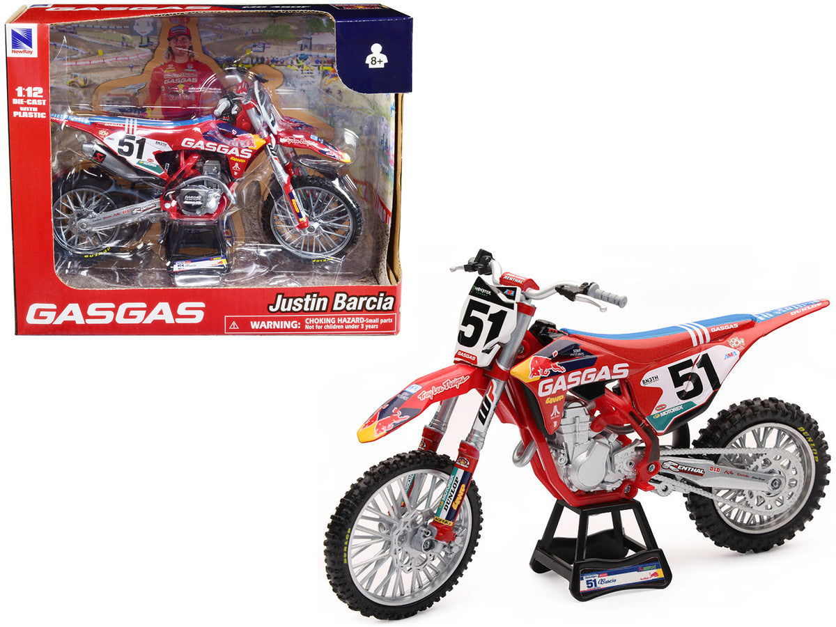 GasGas MC 450F Motorcycle #51 Justin Barcia "GasGas Factory Racing - Red Bull" 1/12 Diecast Model by New Ray LuxuryLifeWay Online Store