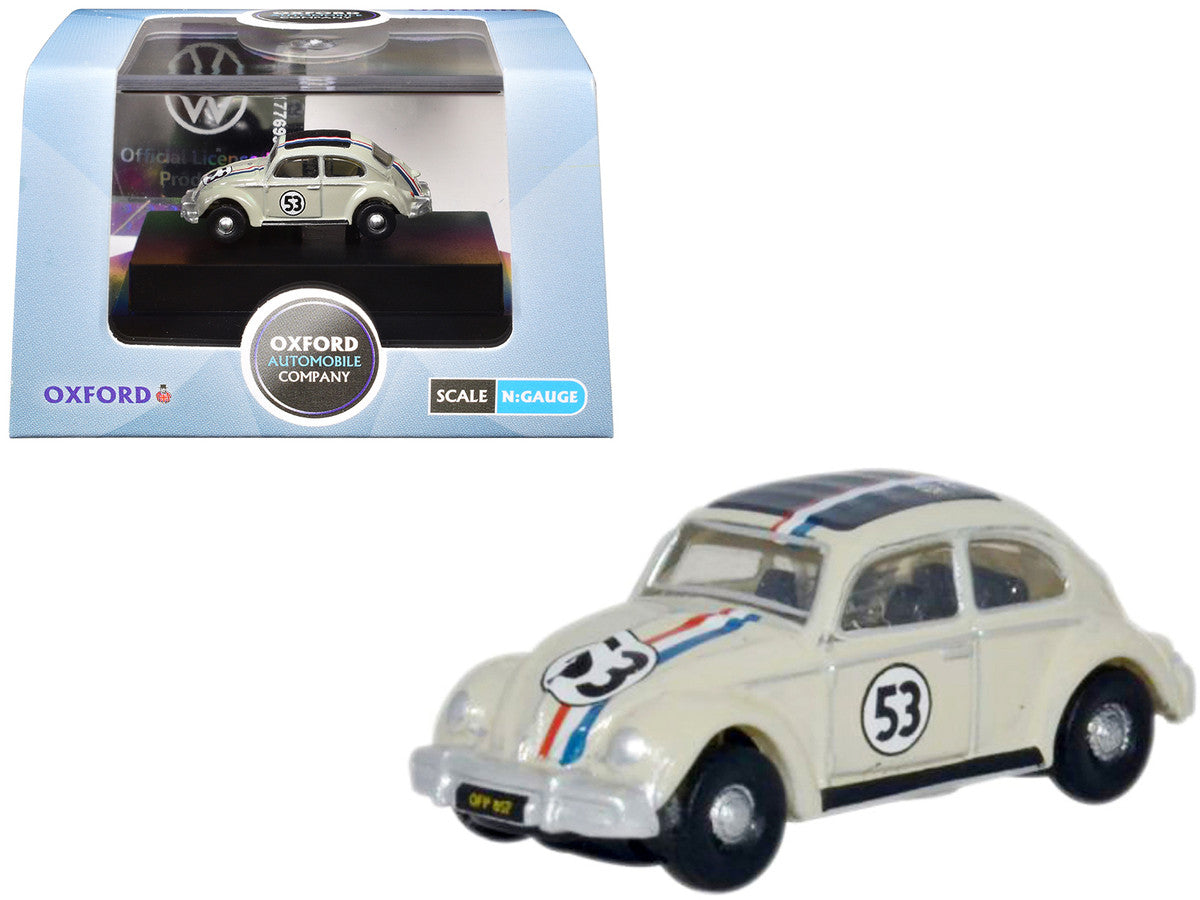 Volkswagen Beetle #53 Beige with Stripes and Black Top 1/148 (N) Scale Diecast Model Car by Oxford Diecast LuxuryLifeWay Online Store