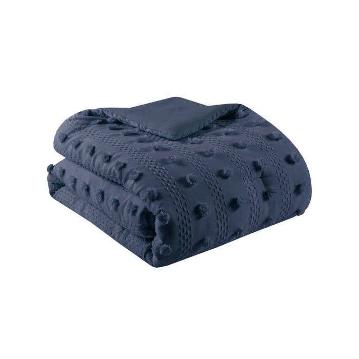 Full/Queen 3 Piece Navy Pompom Microfiber Hypoallergenic Comforter Set LuxuryLifeWay Online Store