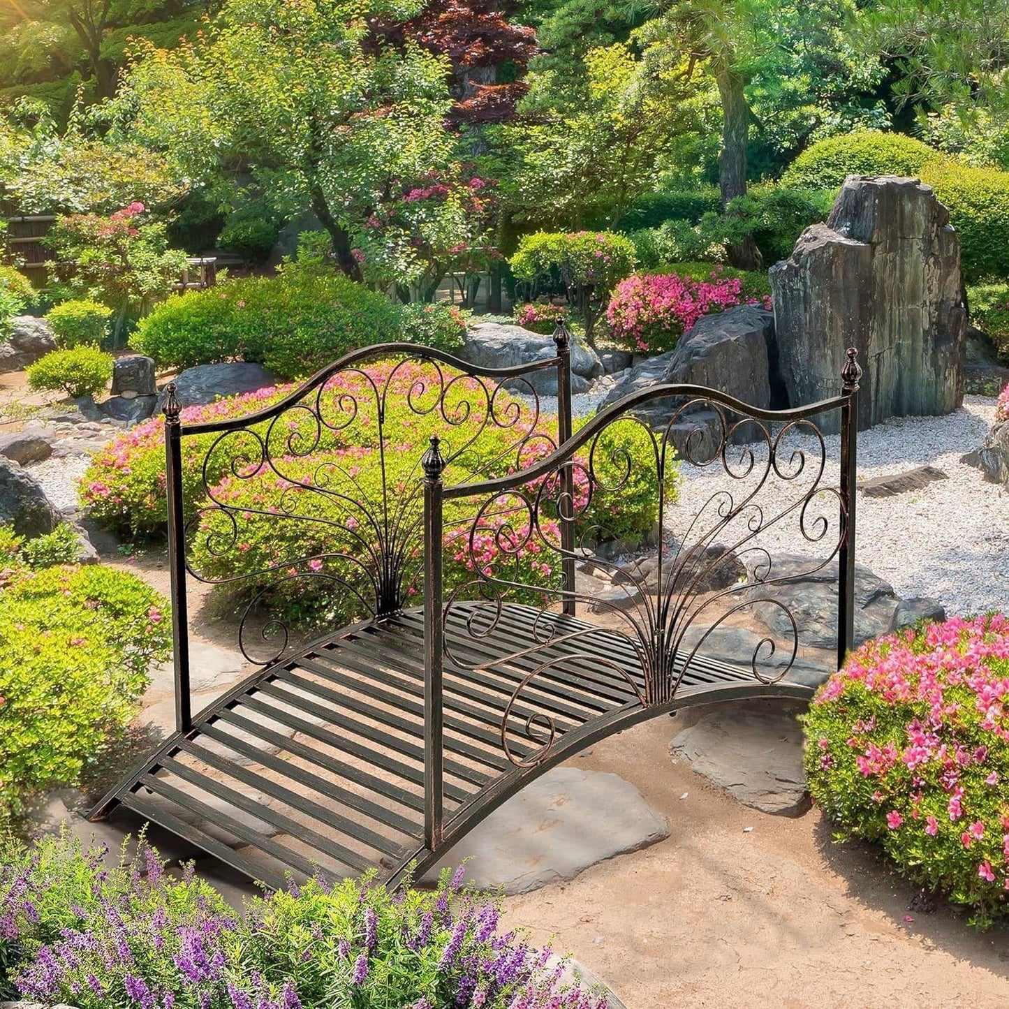Outdoor 4-ft Heavy Duty Metal Garden Bridge in Black Bronze Finish LuxuryLifeWay Online Store