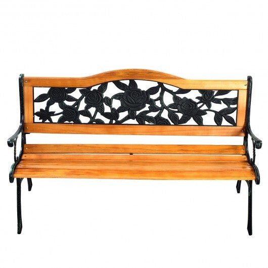 Garden Bench Chair Outdoor Wooden Loveseat with Iron Armrest LuxuryLifeWay Online Store