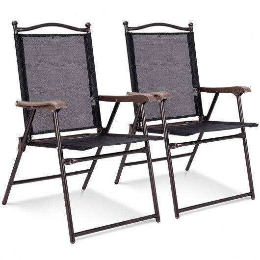 Set of 2 Patio Folding Sling Back Camping Deck Chairs-Black LuxuryLifeWay Online Store