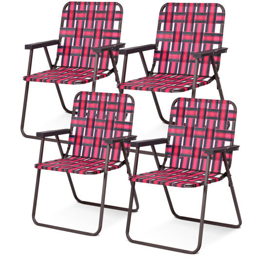4 Pieces Folding Beach Chair Camping Lawn Webbing Chair-Blue