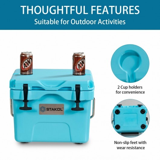 16 Quart 24-Can Capacity Portable Insulated Ice Cooler with 2 Cup Holders-Blue - Color: Blue LuxuryLifeWay Online Store