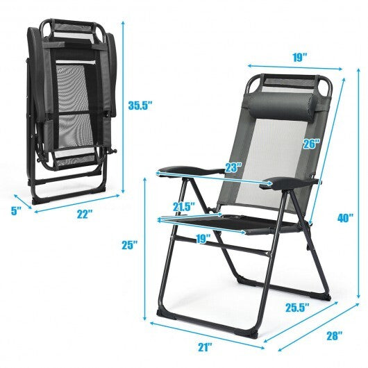 4 Pieces Patio Garden Adjustable Reclining Folding Chairs with Headrest-Gray LuxuryLifeWay Online Store
