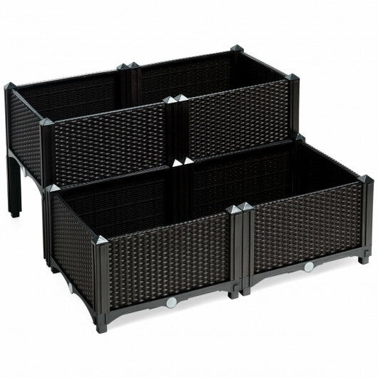 Set of 4 Elevated Flower Vegetable Herb Grow Planter Box-Brown LuxuryLifeWay Online Store