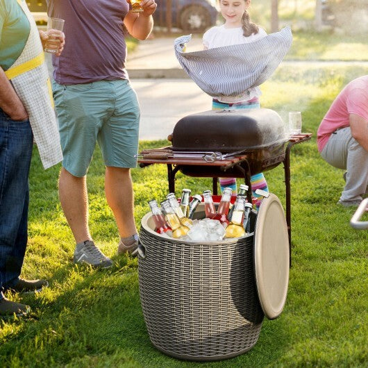 9.5 Gallon 4-in-1 Patio Rattan Cool Bar Cocktail Table Side Table-Brown - Color: Brown LuxuryLifeWay Online Store