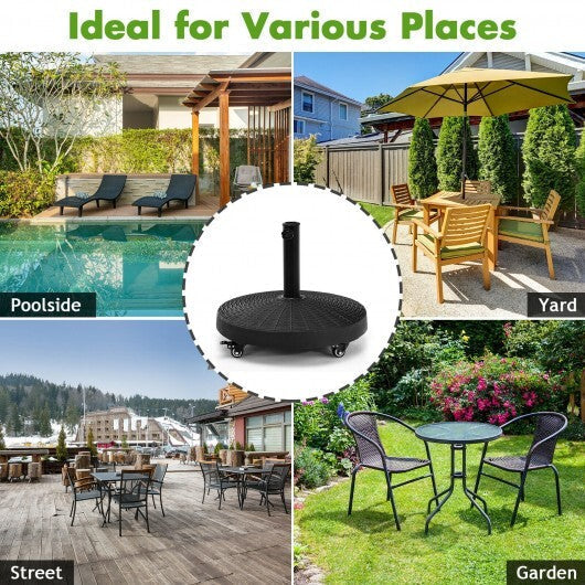 50 LBS Patio Wicker Style Resin Umbrella Base Stand Heavy Duty with Wheels - Color: Black LuxuryLifeWay Online Store