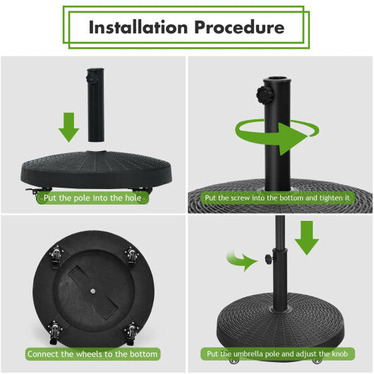 50 LBS Patio Wicker Style Resin Umbrella Base Stand Heavy Duty with Wheels LuxuryLifeWay Online Store