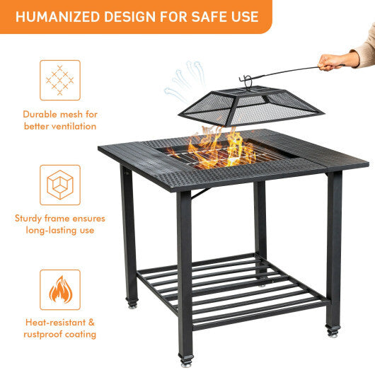 31 Inch Outdoor Fire Pit Dining Table with Cooking BBQ Grate LuxuryLifeWay Online Store