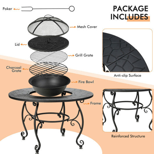35.5 Feet Patio Fire Pit Dining Table With Cooking BBQ Grate LuxuryLifeWay Online Store