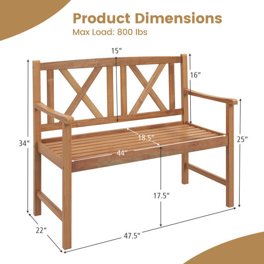 2-Person Wood Outdoor Bench with Cozy Armrest and Backrest LuxuryLifeWay Online Store