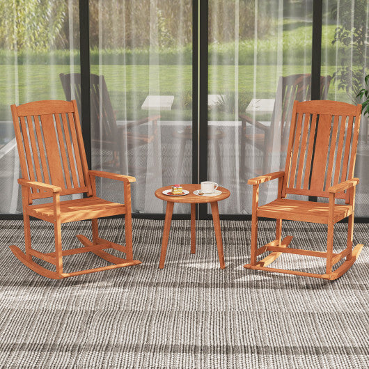 Outdoor Rocking Chair Solid Wood High Back Rocker with Slatted Seat LuxuryLifeWay Online Store