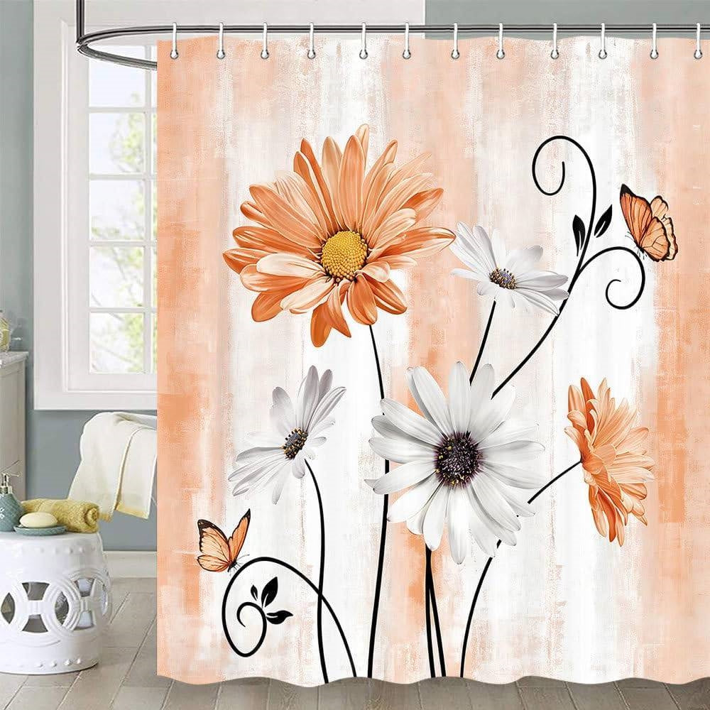72"W x 78"H Orange Vibrant Floral Butterfly Polyester Shower Curtain LuxuryLifeWay Online Store