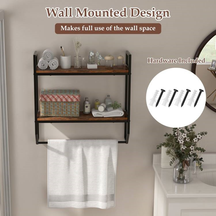 Wall Mounted Over Toilet 2-Shelf Bathroom Shelving Unit with Towel Bar LuxuryLifeWay Online Store