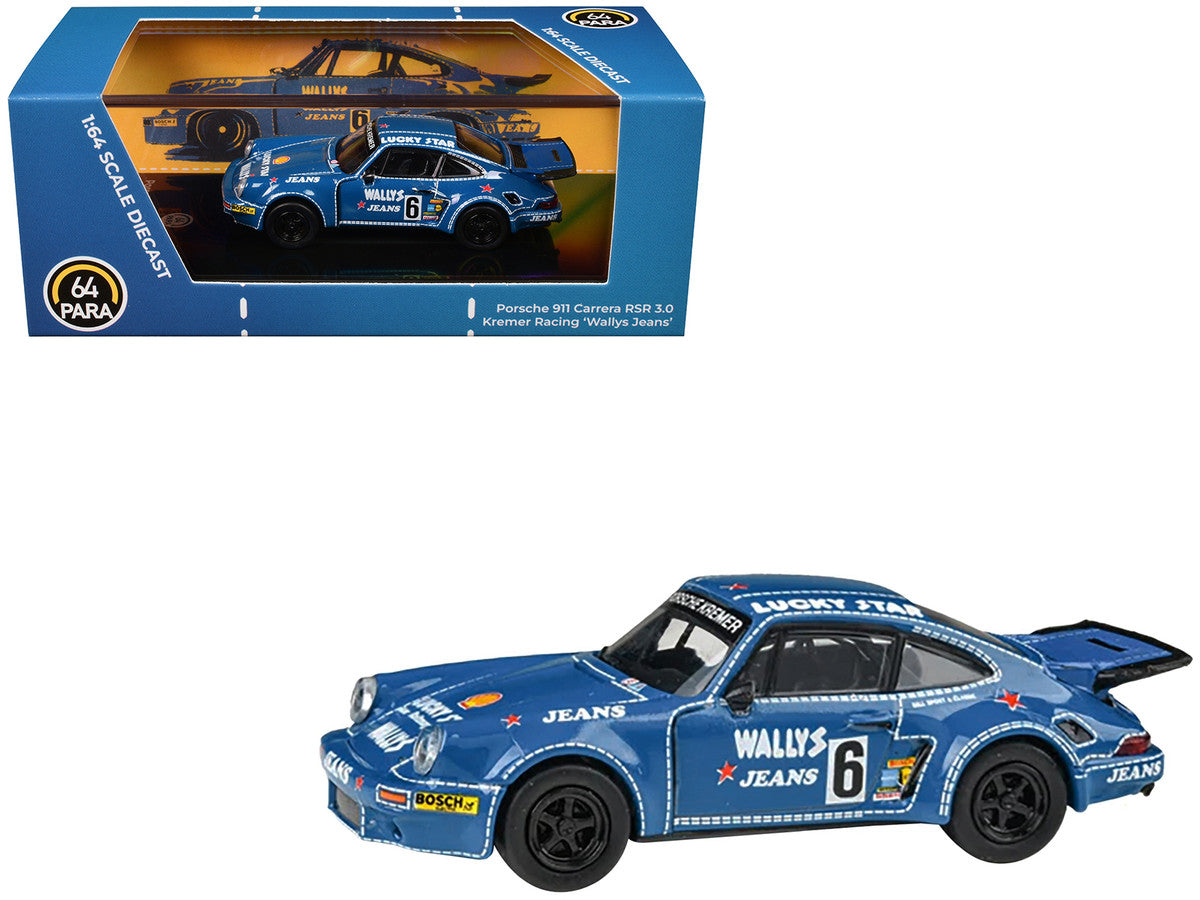1975 Porsche 911 Carrera RSR 3.0 #6 "Kremer Racing - Wallys Jeans" Blue 1/64 Diecast Model Car by Paragon Models LuxuryLifeWay Online Store