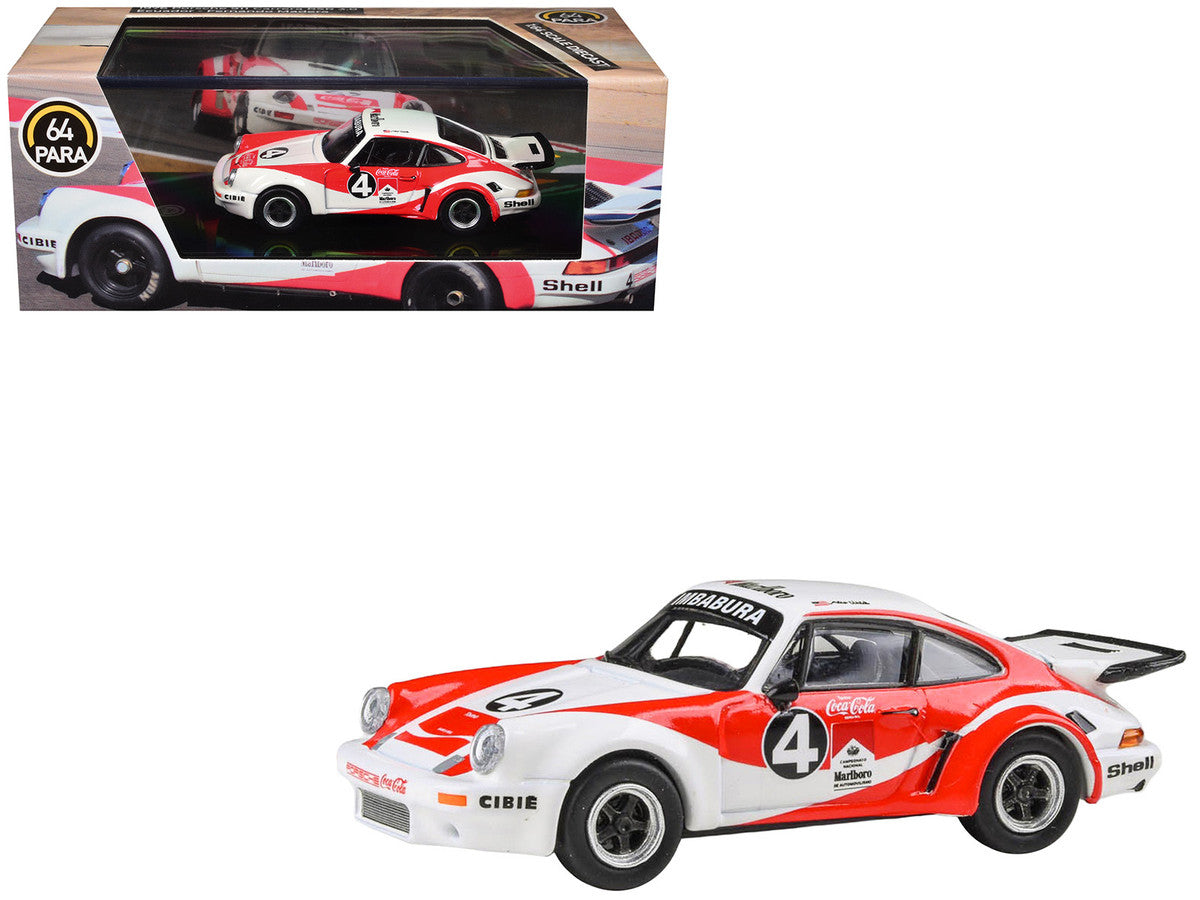 1976 Porsche 911 Carrera RSR 3.0 Ecuador #4 "Fernando Madera" White and Red with Graphics 1/64 Diecast Model Car by Paragon Models LuxuryLifeWay Online Store