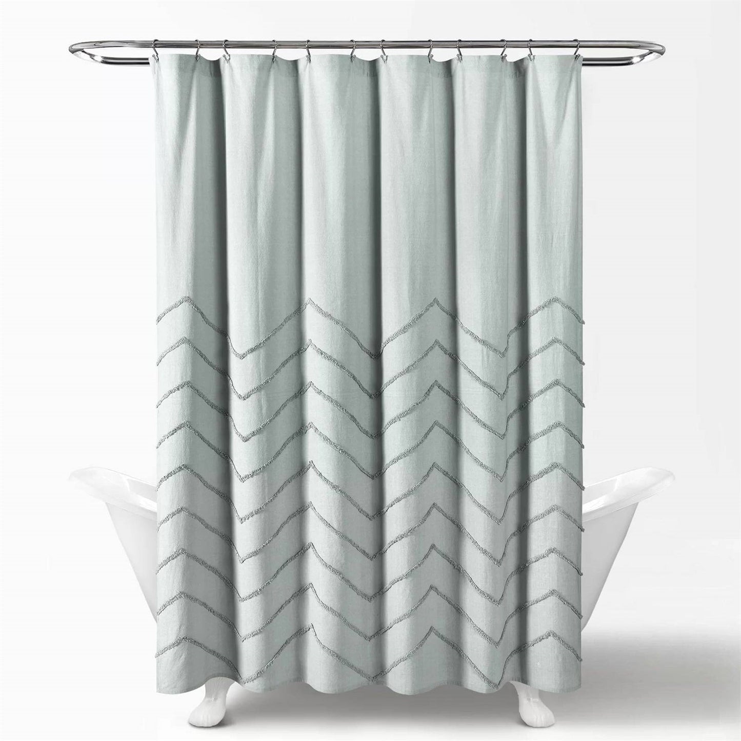 72-inch Pastel Blue Chenille Cotton Shower Curtain with Chevron Pattern LuxuryLifeWay Online Store