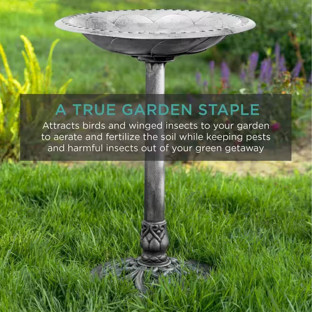 Outdoor Weather Resistant Polyresin Bird Bath in Rustic Aged Silver Finish LuxuryLifeWay Online Store