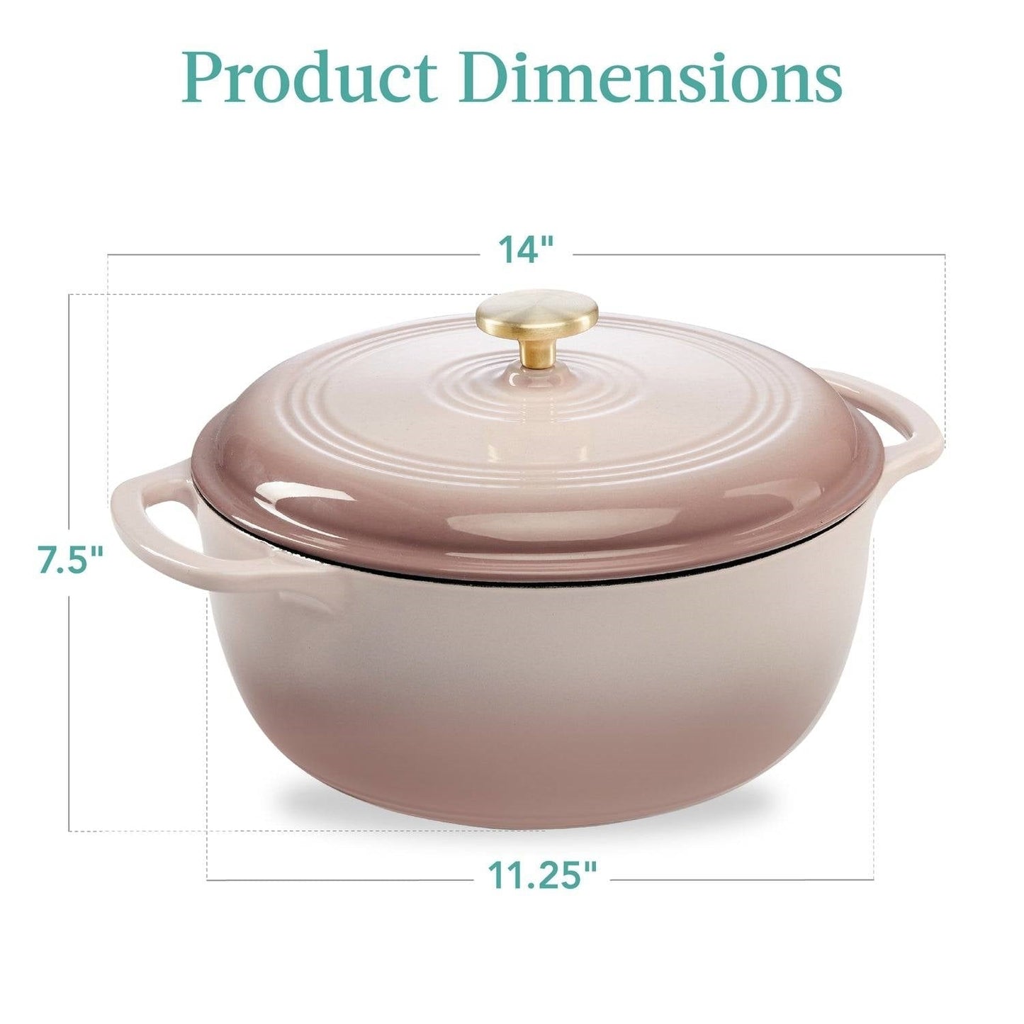 6 Quart Large Pink Beige Off-White Enamel Cast-Iron Dutch Oven Kitchen Cookware LuxuryLifeWay Online Store