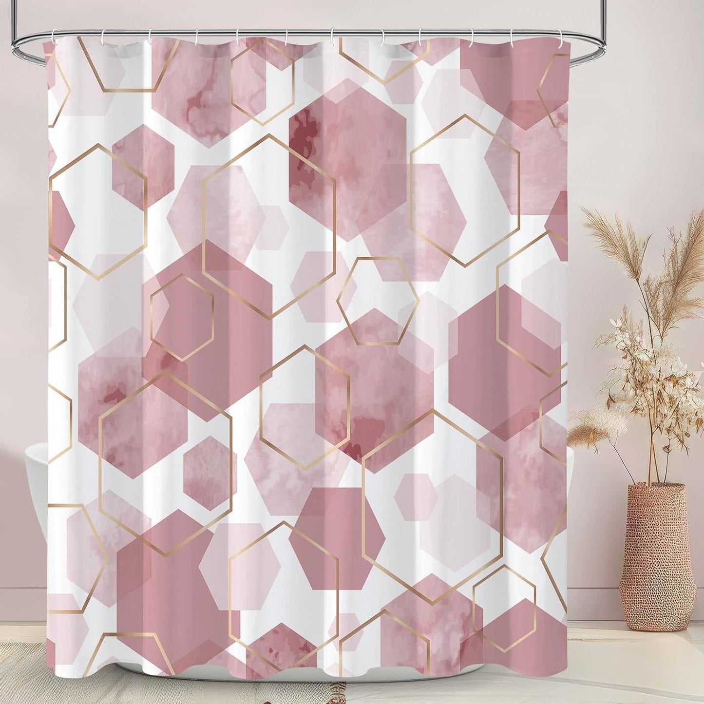 72"W x 78"H Abstract Pink Geometric Polyester Shower Curtain LuxuryLifeWay Online Store