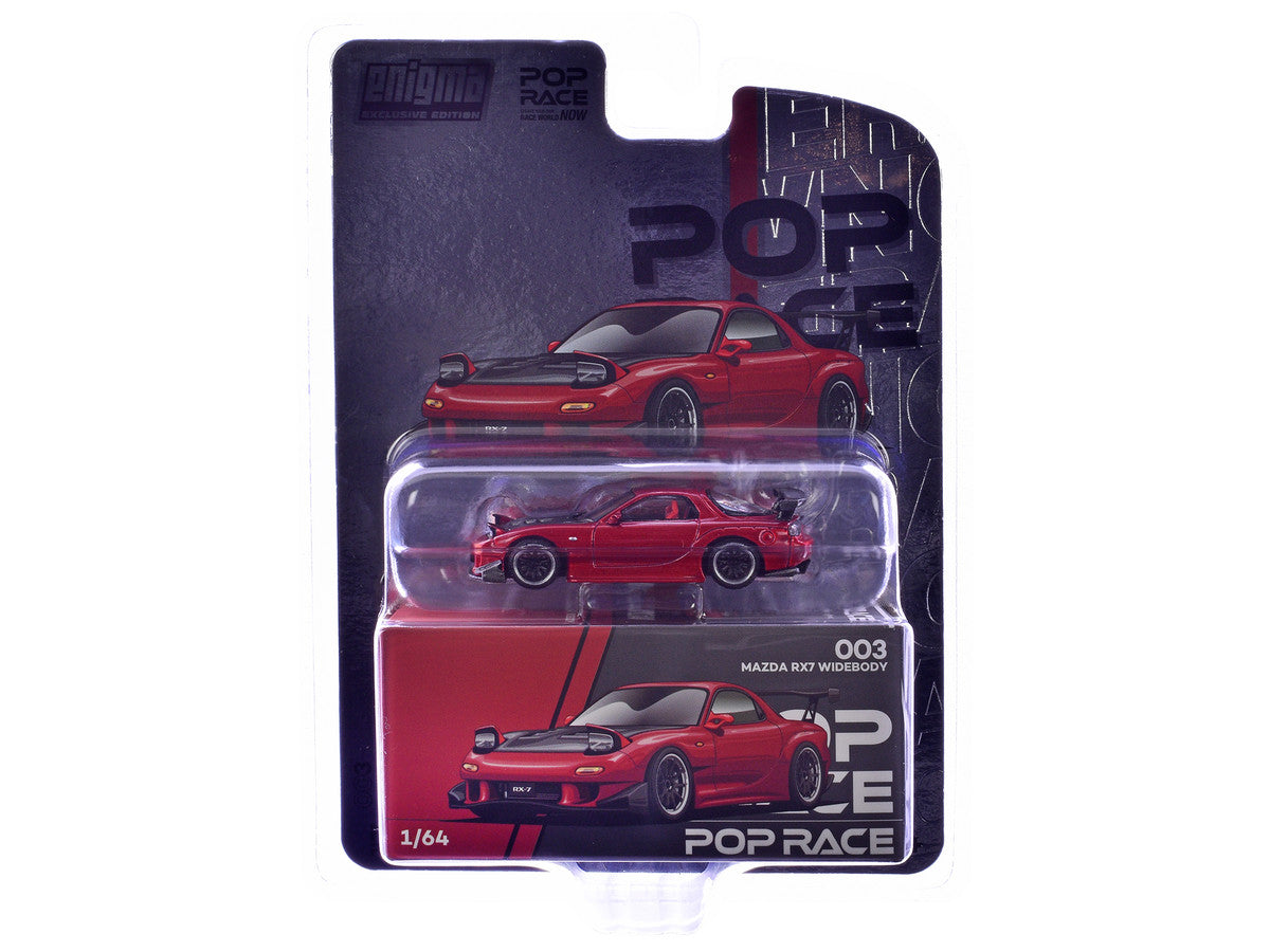 Mazda RX-7 Widebody RHD (Right Hand Drive) Red Metallic with Carbon Hood "Enigma Exclusive Edition" 1/64 Diecast Model Car by Pop Race LuxuryLifeWay Online Store