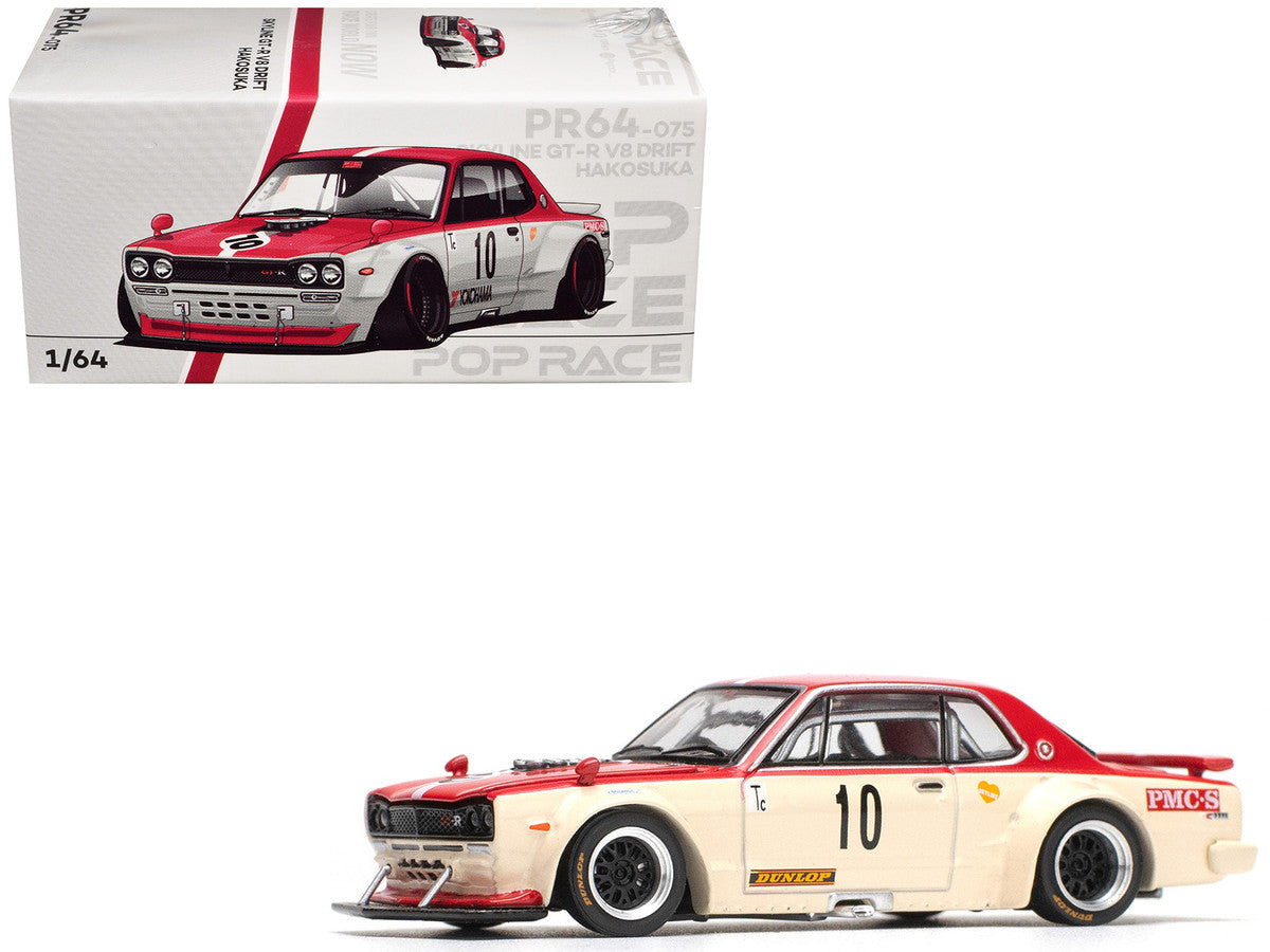 Skyline GT-R V8 Drift "Hakosuka" RHD (Right Hand Drive) #10 "Watanabe" Red and Cream 1/64 Diecast Model Car by Pop Race LuxuryLifeWay Online Store