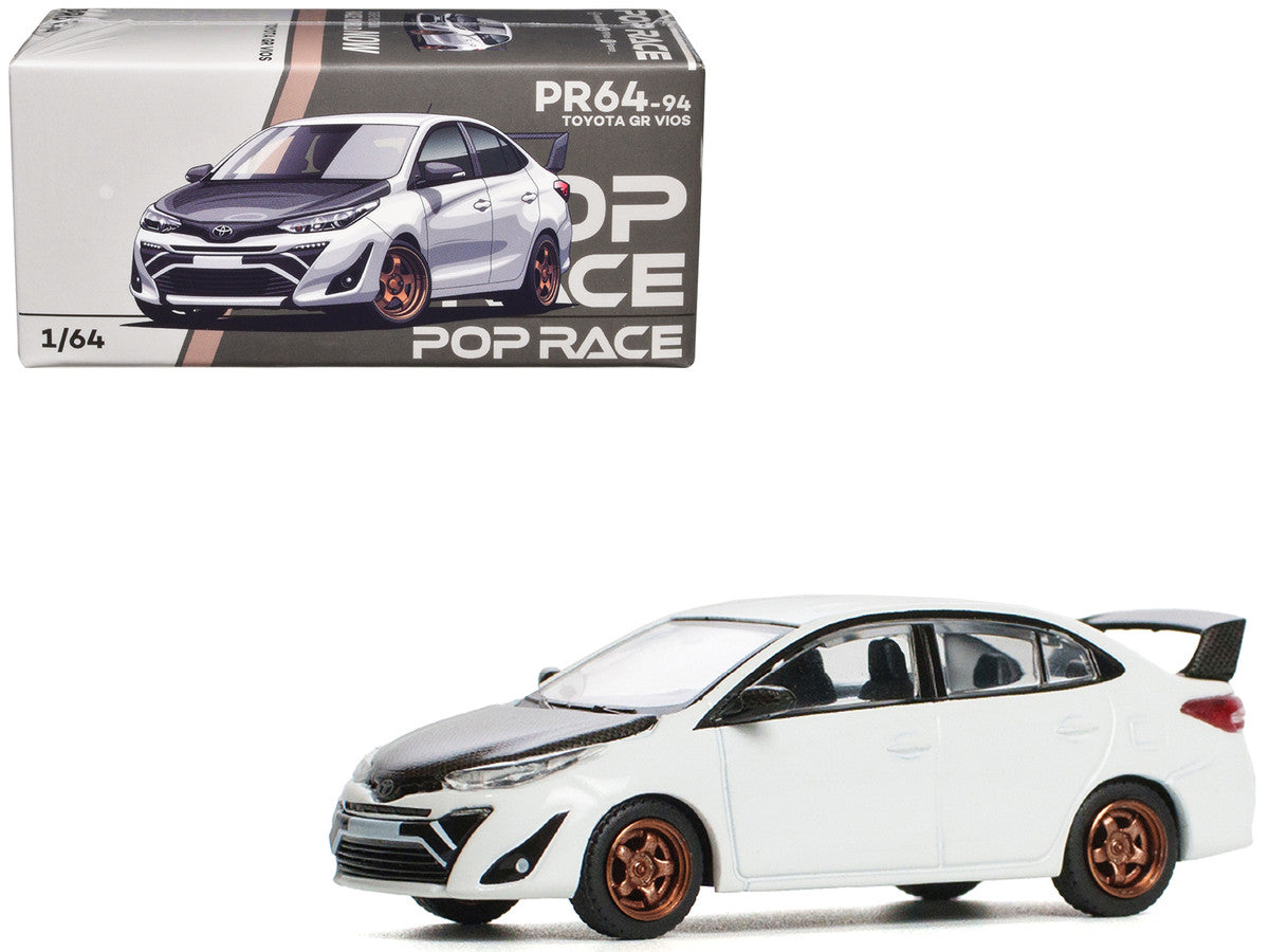 Toyota GR Vios White with Carbon Hood 1/64 Diecast Model Car by Pop Race LuxuryLifeWay Online Store