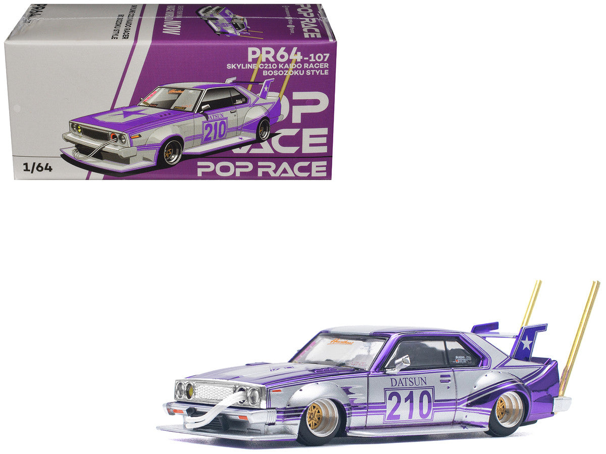 Skyline C210 Kaido Racer "Bosozoku Style" RHD (Right Hand Drive) #210 Purple and Silver 1/64 Diecast Model Car by Pop Race LuxuryLifeWay Online Store