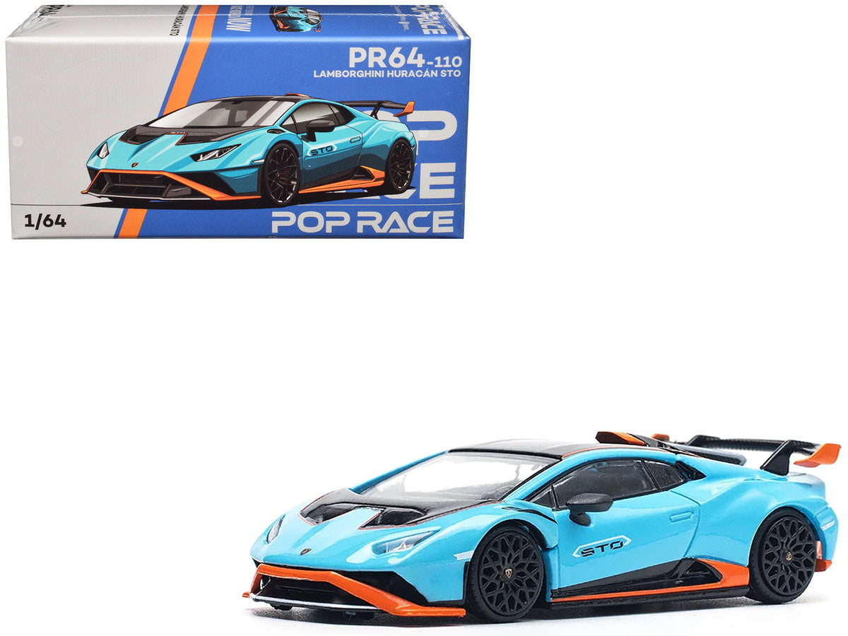 Lamborghini Huracan STO Blue with Black Top and Orange Accents 1/64 Diecast Model Car by Pop Race LuxuryLifeWay Online Store