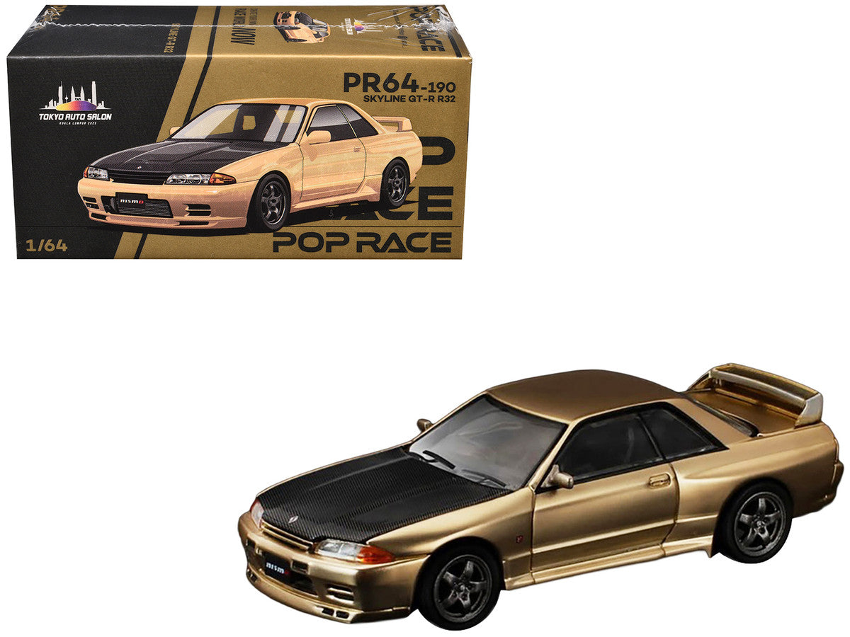 Skyline GT-R R32 RHD (Right Hand Drive) Chrome Gold with Carbon Hood "Tokyo Auto Salon 2025" 1/64 Diecast Model Car by Pop Race LuxuryLifeWay Online Store
