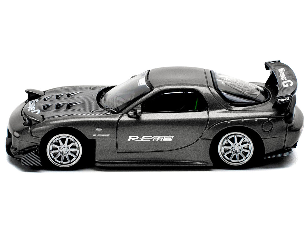Mazda RX7 (FD) "RE Amemiya" Widebody RHD (Right Hand Drive) Gunmetal Gray Metallic with Carbon Hood 1/64 Diecast Model Car by Pop Race LuxuryLifeWay Online Store