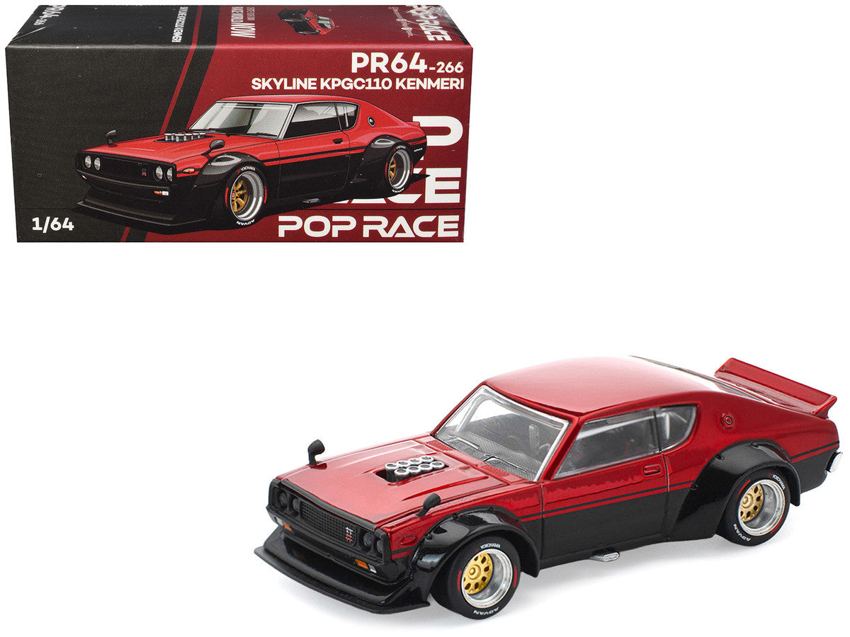 Skyline KPGC110 "Kenmeri" RHD (Right Hand Drive) Red Metallic and Black 1/64 Diecast Model Car by Pop Race LuxuryLifeWay Online Store
