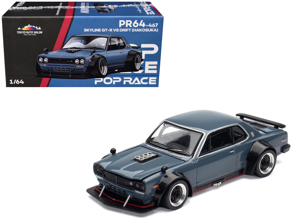 Skyline GT-R V8 Drift "Hakosuka" RHD (Right Hand Drive) Gray "Tokyo Auto Salon Hong Kong 2025" Special Edition 1/64 Diecast Model Car by Pop Race LuxuryLifeWay Online Store