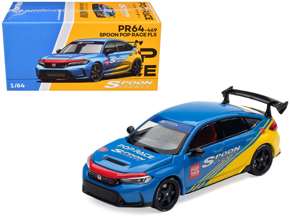 Honda Civic Type R FL5 "Spoon Sports" Blue and Yellow "Tokyo Auto Salon - Hong Kong 2025" 1/64 Diecast Model Car by Pop Race LuxuryLifeWay Online Store