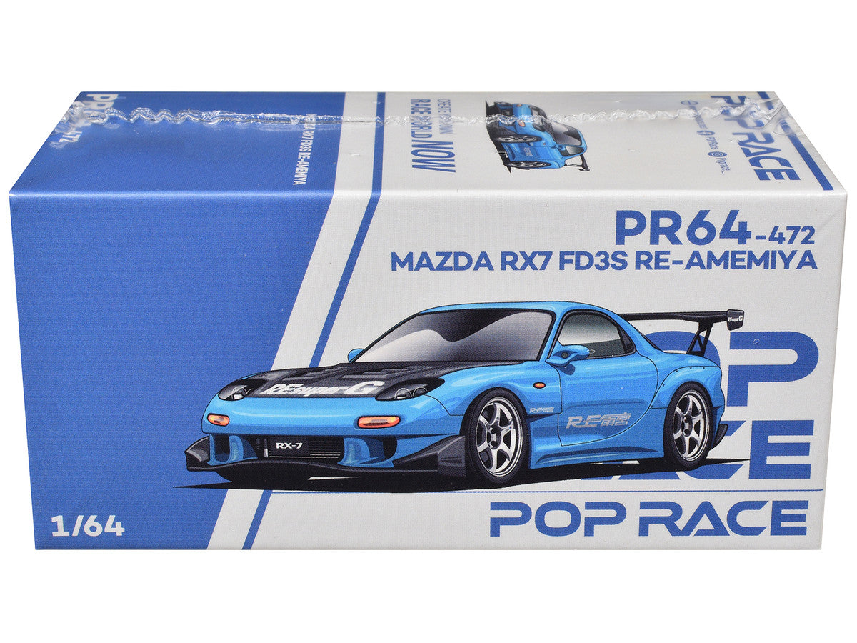 Mazda RX7 (FD3S) RE Amemiya RHD (Right Hand Drive) Light Blue with Carbon Hood "Tokyo Auto Salon 2026" 1/64 Diecast Model Car by Pop Race LuxuryLifeWay Online Store