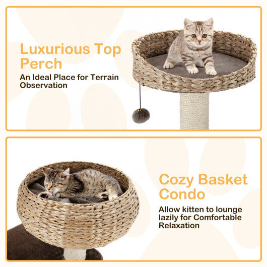 41 Inch Rattan Cat Tree with Napping Perch-Brown - Color: Brown LuxuryLifeWay Online Store