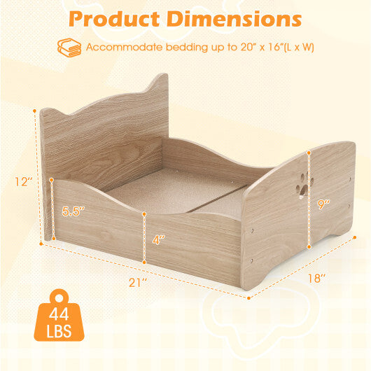 Elevated Pet Bed Frame with Rails and Cute Headboards-Walnut LuxuryLifeWay Online Store