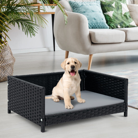 Rattan Dog Bed with Waterproof Soft Cushion for Medium Small Dogs Cats-Gray LuxuryLifeWay Online Store