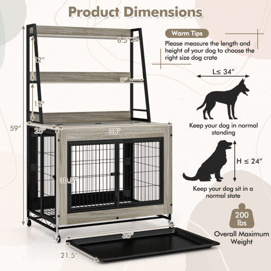 Industrial Dog Kennel Dog Crate Furniture with Storage Shelves-Gray LuxuryLifeWay Online Store